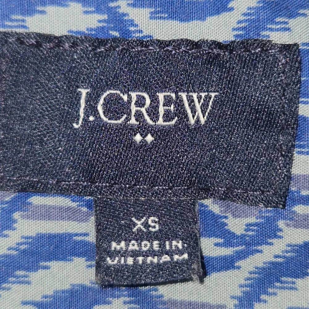 JCrew Mens XS Blue Ikat Print Short Sleeve Button Down Shirt‎ Preppy Classic
